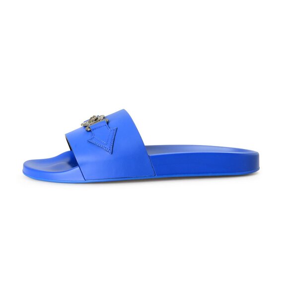 Versace Men's Cobalt Blue Logo Embossed Pool Slide Flip Flops Shoes US 6 IT 39 - Picture 2 of 8